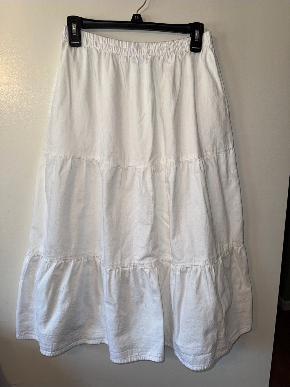 White Tiered A-Line Midi Skirt w/ Elastic Waist 100% cotton cottagecore coastal